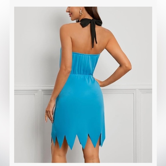 NWT Blue Halter Sleeveless Dress for Betty Rubble Costume, w/Felt Headpiece - Picture 2 of 7